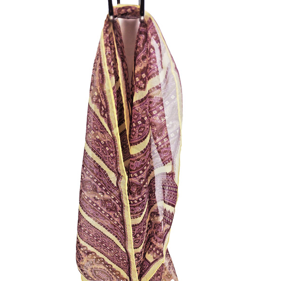 VTG Glentex Japanese Polyester Paisley Scarf Wrap Burgundy Cream 43x13 - Picture 6 of 9